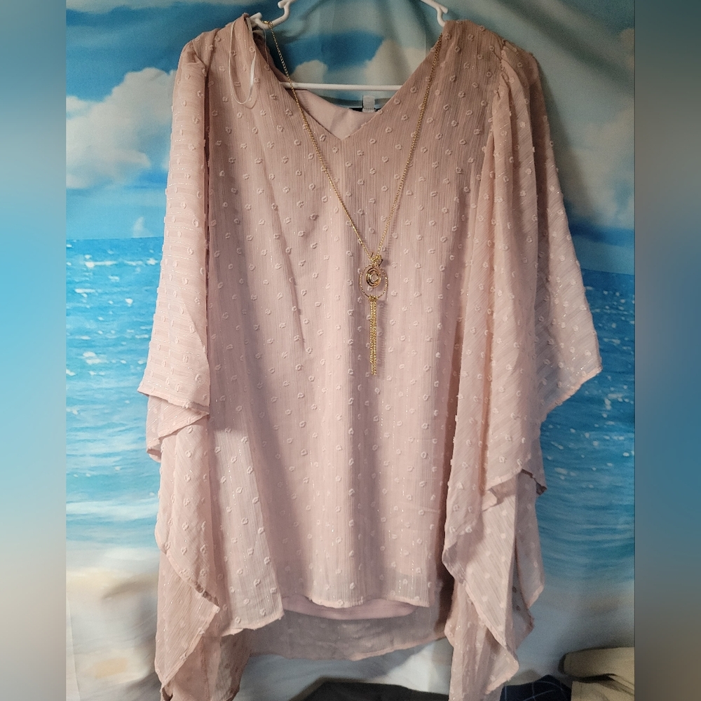 Notations NWT Pink Flowy Boho Blouse w Built in Necklace Size Large Women's‎